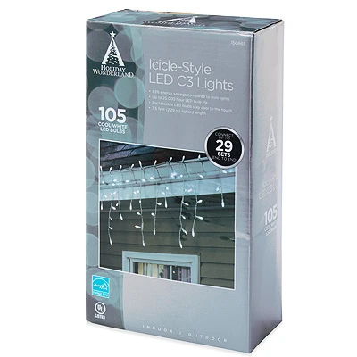 LED Icicle Lights, Cool White, 105 Ct.