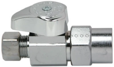 Straight CPVC Valve, 1/4 Turn, Chrome, 1/2 In. Nominal CPVC x 3/8 In. Outer Diameter Compression