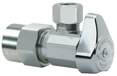 Angle CPVC Valve, 1/4 Turn, Chrome, 1/2 In. Nominal CPVC x 3/8 In. Outer Diameter Compression
