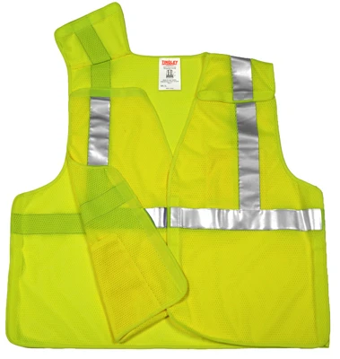 Job Sight Safety Vest, ANSI 107 Class 2, Fluorescent Yellow Green Mesh, Velcro Closure, Small Medium