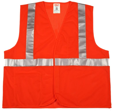 Job Sight Safety Vest, Ansi 107 Class 2, Fluorescent Orange Mesh, Velcro Closure, L/xl