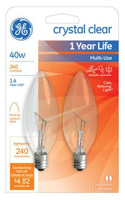 Light Bulb, Blunt Tip, 40 Watt, 2-Pk.