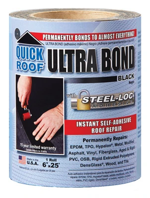 Ultra Bond Roof Repair, Self-Adhesive, Black, 6-In. x 25-Ft.