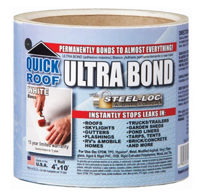 Ultra Bond Roof Repair, Self-Adhesive, White, 4-In. x 10-Ft.