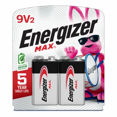 Max 9V Batteries, 9 Volt Alkaline Batteries, 2-Pack