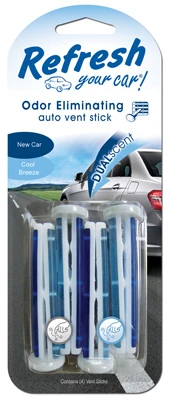 Vent Stick Car Air Fresheners, New Car/Cool Breeze Scent, 4 Pack