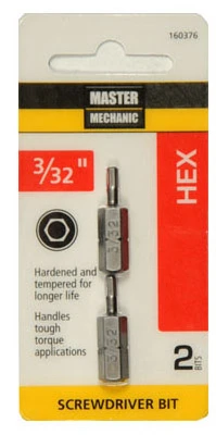 Screwdriver Insert Bit, 3/32 In. Hex, 1 In., 2-Pk.