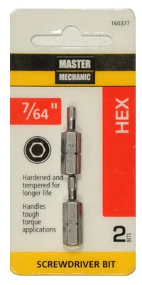 Screwdriver Insert Bit, 7/64 In. Hex, 1 In., 2-Pk.