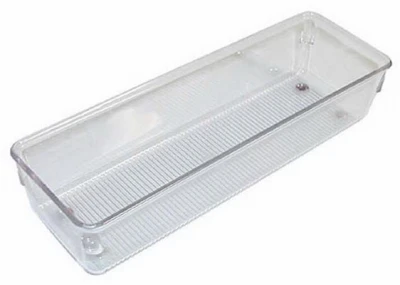 Linus Drawer Organizer, Clear/Chrome Plastic, 3 x 9 x 2 In.