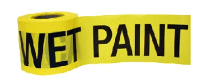 Caution Wet Paint Barricade Tape, Bright Yellow, Weatherproof, 3 In. x 300 Ft.