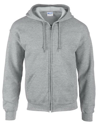 Hooded Zip Sweatshirt in Sports Gray, Cotton and Polyester Blend, Extra Large Size