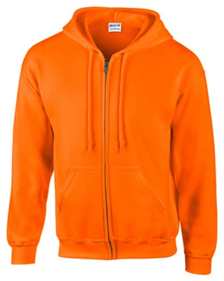 Safety Orange Hooded Zip Sweatshirt, Cotton and Polyester Blend, Extra Large