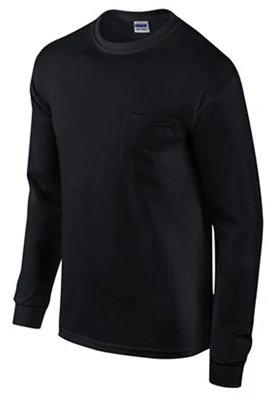 Long-Sleeve Pocket T-Shirt, Black 100% Cotton, Large