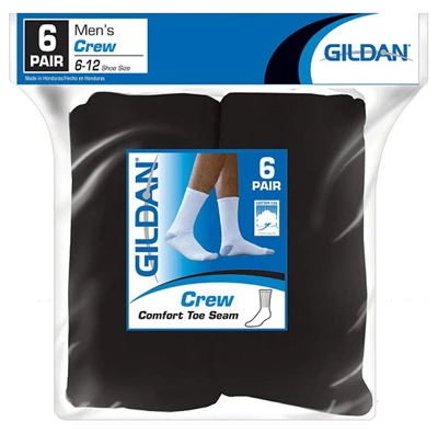 Crew Socks, Black Cotton/Poly, Men's, 6-Pk.