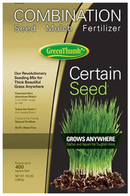 Certain Seed Premium Grass Seed, Fertilizer & Mulch in One, Northern, 10 Lbs., Covers 200 Sq. Ft.