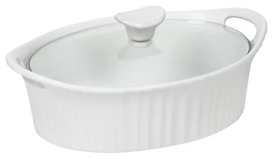 Casserole Dish with Glass Cover, Oval, French White III, 1.5-Qts.