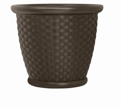 Planter, Plastic Brown Wicker, 18 In.