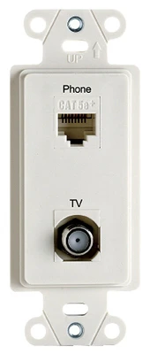 Pass & Seymour Rj45 Phone & Tv Strap, Pre-configured, 2 Port, White