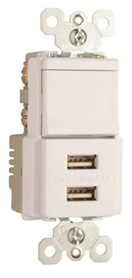 Pass & Seymour Decorator Combination Switch & USB Charger, White