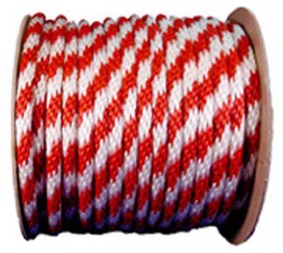 Polypropylene Rope, Solid Braid, Red/White, 5/8 In.1 FT