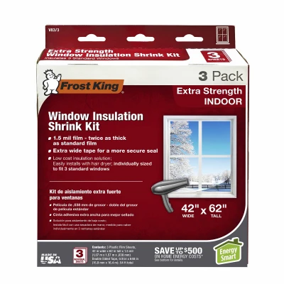 Window Insulation Kit, Indoors, Heavy Duty, 42 x 62 In. 3-Pk.