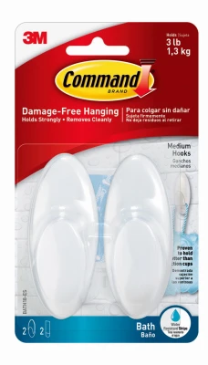 Bath Hooks, Medium, 2 Hooks, 2 Water-Resistant Strips/Pack