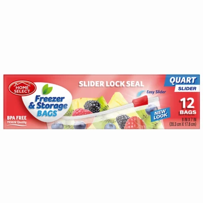 Freezer Storage Bag, Slide & Seal, Qt., 12-Ct.