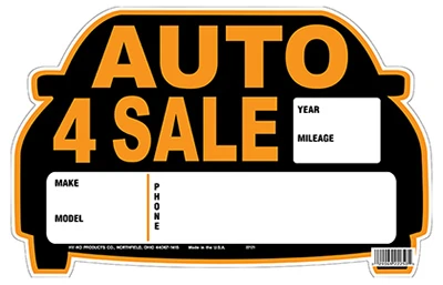  Auto for Sale  Sign, Orange & Black, Polystyrene, 9 x 14-In.