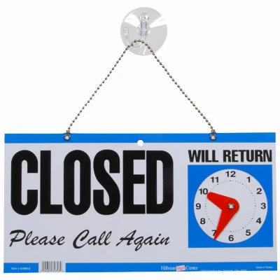 Open/Closed Clock Sign, 2 Sided, 5-3/4 x 11-1/4-In.