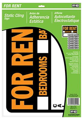 For Rent Sign, Static Cling, 8.5 x 12-In.