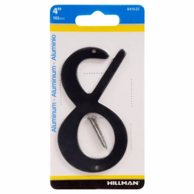 House Address Number 8, Nail-On, Black Finished Aluminum, 4-In.