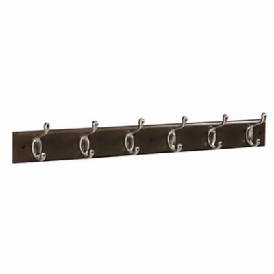 Hook Rail, 6 Satin Nickel Hooks, Black Rail, 27 x 0.6 x 2.75 In.