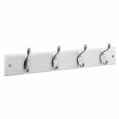18 Inch Hook Rail With 4 Satin Nickel Hooks And White Rail For Versatile Storage