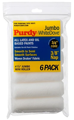 White Dove Jumbo Mini Paint Roller Cover, 4-1/2 x 3/8 In. Nap, 6-Pk.