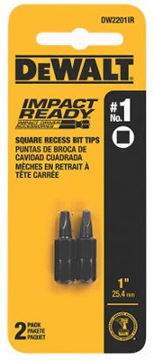 Screwdriver Bit, Impact Ready, #1 Square, 1 In., 2-Pk.
