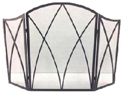 Gothic Black Steel Fireplace Screen, 32" X 48", 3 Panel Design