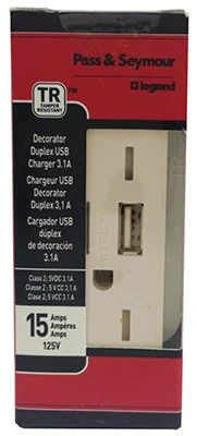 Pass & Seymour USB Charger, 2-Outlet, Light Almond, 15-Amp