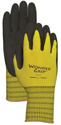 Work Gloves, Double-Coated Latex Palm, Yellow Nylon, Small