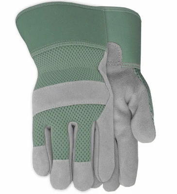 Women's Medium Suede Leather Palm Gloves With Breathable Mesh Back And Safety Cuff