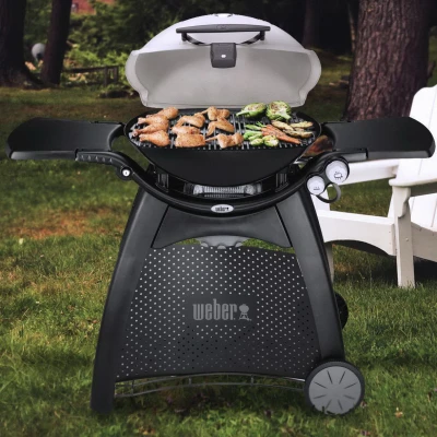 Q-3200 Portable Natural Gas Grill With Cart & Side Tables, 21,700 Btu, Titanium