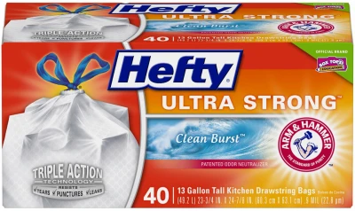 Ultra Strong Tall Kitchen Trash Bags, Clean Burst Scent, 40-Ct., 13-Gallons