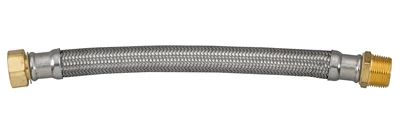 Water Heater Connector, Braided Stainless Steel, 3/4 FIP x 3/4 MIP x 12 In.