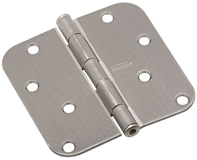 Door Hinge, Interior, Round-Edge, Satin Nickel, 4 In.