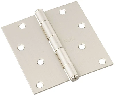 Door Hinge, Interior, Square-Edge, Satin Nickel, 4 In.