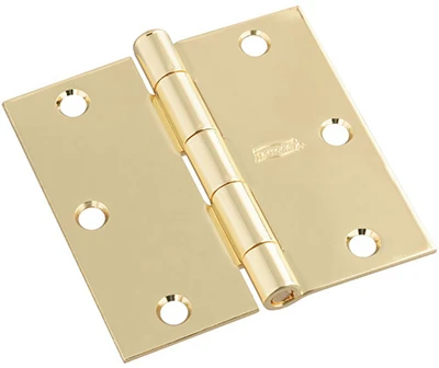 Door Hinge, Interior, Square-Edge, Bright Brass, 3-1/2 In., 3-Pk.