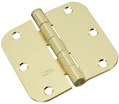 Door Hinge, Interior, Round-Edge, Bright Brass, 3-1/2 In., 3-Pk.