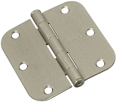 Door Hinge, Interior, Round-Edge, Satin Nickel, 3-1/2 In., 3-Pk.