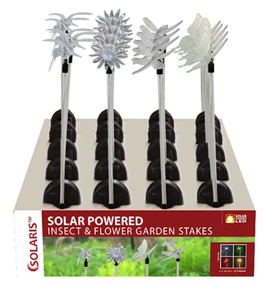 Solar Insect & Plastic Flower Garden Stake With Motion