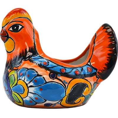 6-Inch Double-Fired Hand-Painted Ceramic Hen Planter