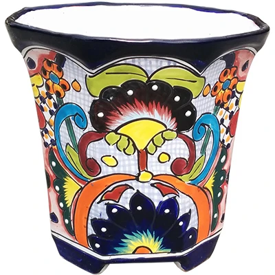 8-Inch Octagon Double-Fired Hand-Painted Ceramic Planter